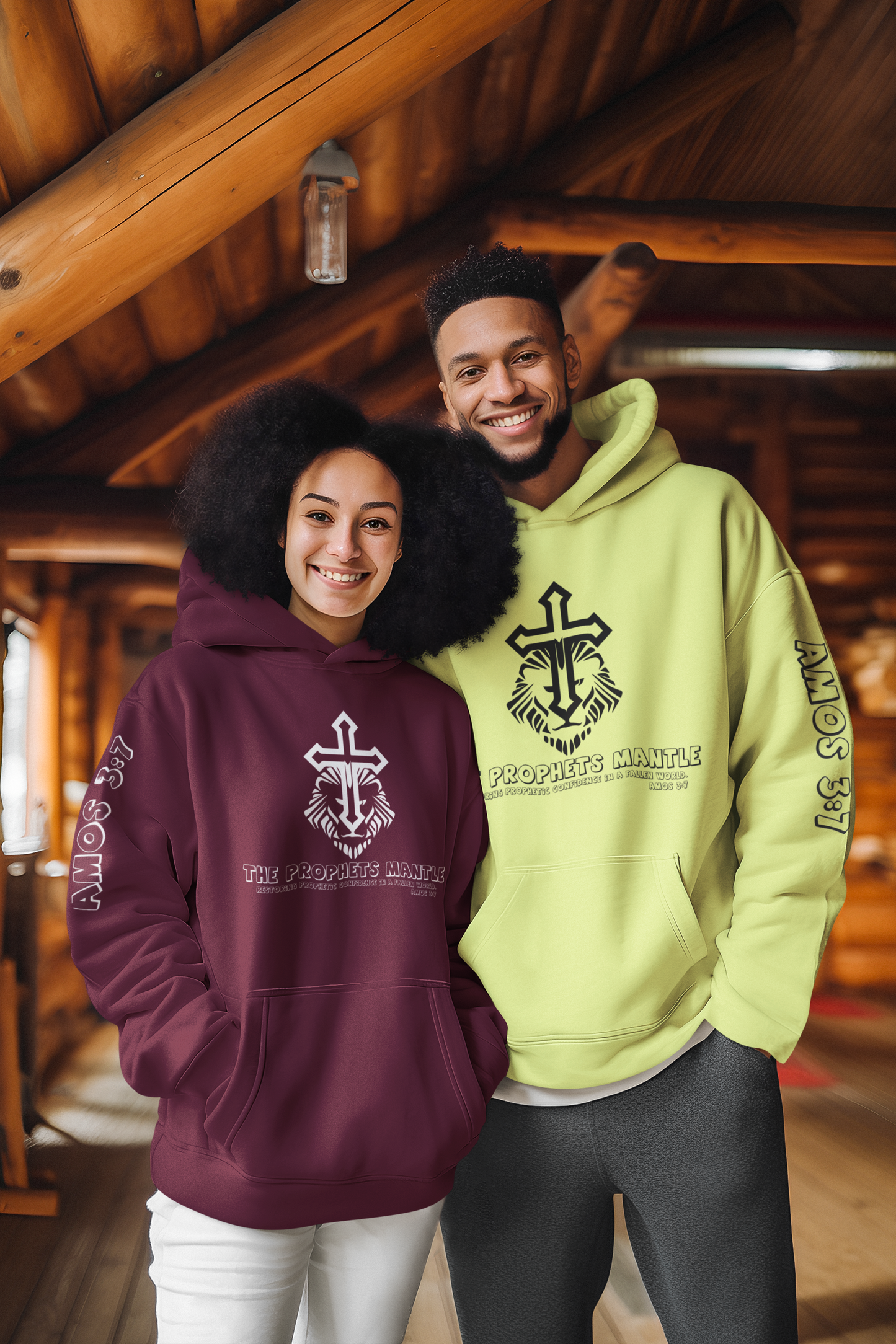 Maroon and Neon Green Hooded Pullover Sweatshirt